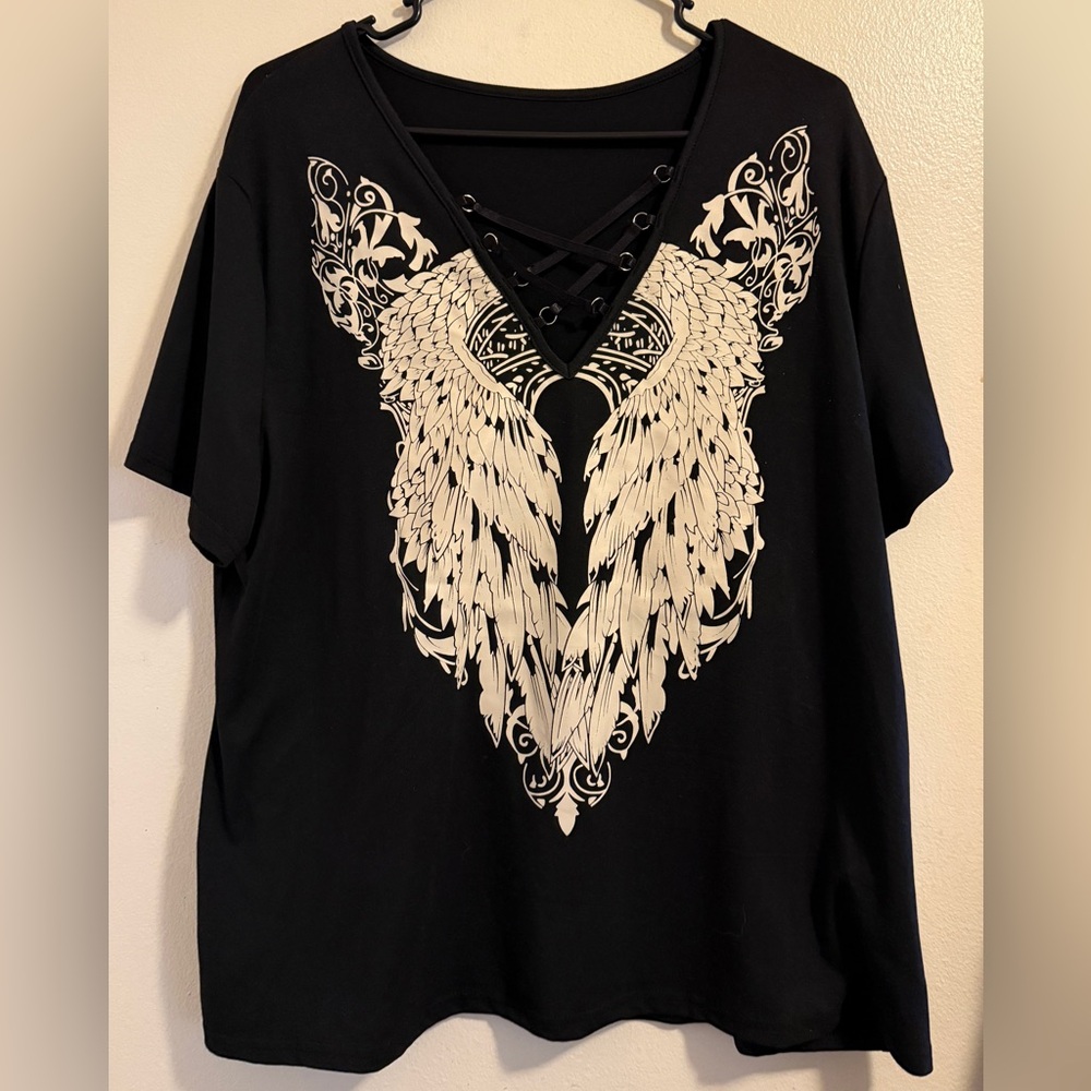 Black Angel Wing Graphic Top Size 2X Shein Curve